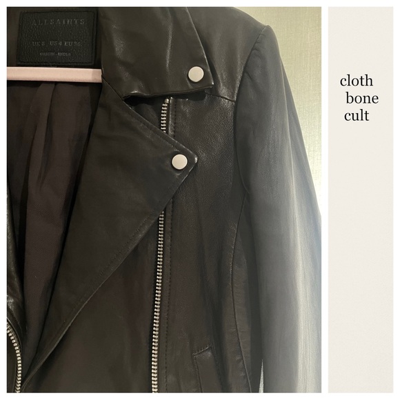 ALL SAINTS Dark Gray/Black Soft Leather Biker Jacket - Picture 5 of 14